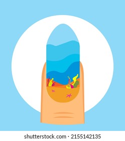 
vector illustration design. A finger and fingernail depicting the bottom of the deep blue sea on a blue background during summer vacation