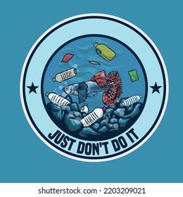 vector illustration design of fish swimming in water full of plastic trash