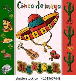 vector illustration of the design of the flag sticker on the Mexican theme of Cinco de mayo celebration all elements on a separate layer