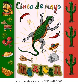 vector illustration of the design of the flag sticker on the Mexican theme of Cinco de mayo celebration all elements on a separate layer