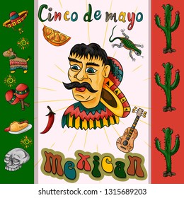 vector illustration of the design of the flag sticker on the Mexican theme of Cinco de mayo celebration all elements on a separate layer