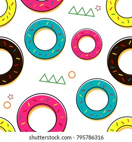 vector illustration design of flat cartoon style donut for seamless background, pattern, fabric block printing, book cover, greeting card or holiday gift wrapping paper