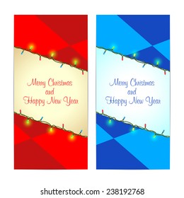 Vector illustration. Design of flyers cards with Christmas garlands LED.