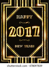 vector illustration for design flyers and posters cards. holiday new year 2017. The vintage retro style 80th year. Gatsby Style Art Deco