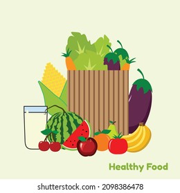 vector illustration design four healthy five perfect, healthy food, vegetables, fruit, dairy, great for nutrition and food day, poster, banner, flat design