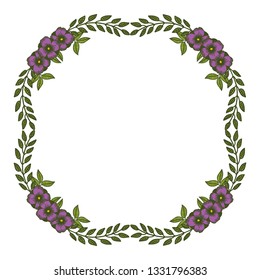 Vector illustration design frame floral purple beautiful hand drawn