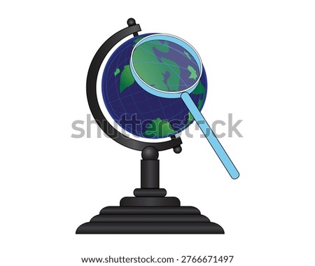 vector illustration design of a globe or a replica of a round earth with a tool or magnifying glass as a search symbol which is usually found on websites or sites or for educational purposes