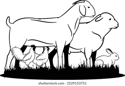Vector Illustration Design Goat Chicken Rabbit