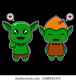 vector illustration design of a goblin mascot with a couple. black background