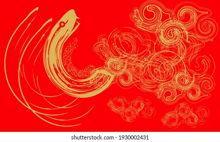 Vector illustration design of golden fanged snake on red background isolation