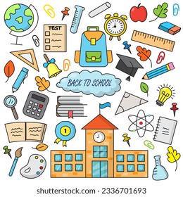 Ilustración vectorial , diseño gráfico ,color de los objetos de la escuela de iconos para el proyecto de diseño diferente.
