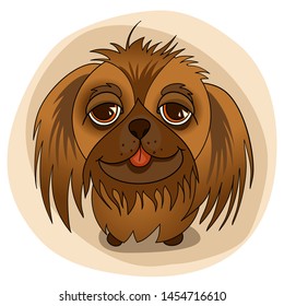 Vector illustration for design, greeting card. Little cute fluffy Pekingese, puppy on an abstract background.