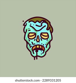 diseño de ilustración vectorial, dibujado a mano, cabeza zombie, icono de cabeza zombie de dibujos animados