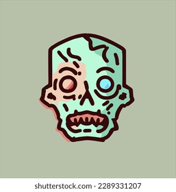 diseño de ilustración vectorial, dibujado a mano, cabeza zombie, icono de cabeza zombie de dibujos animados