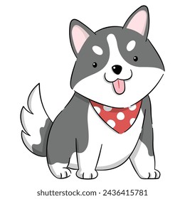 Vector Illustration design of a hand drawn cute baby siberian husky with red scarf cartoon style isolated on white background.