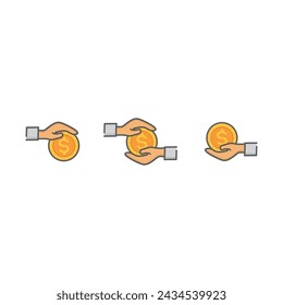 vector illustration design of hand giving money, symbol of investment, savings, donation etc.