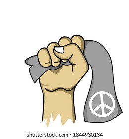 vector illustration design of a hand holding a flag with a symbol of peace
