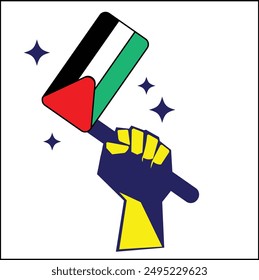 vector illustration design of a hand holding a Palestinian flag in a colorful and simple style. suitable for logos, icons, posters, advertisements, banners, companies, t-shirt designs, stickers, web.