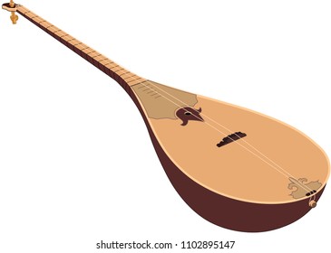 vector illustration design of hand-drawn wooden dombra National Kazakh musical instrument isolated on white background