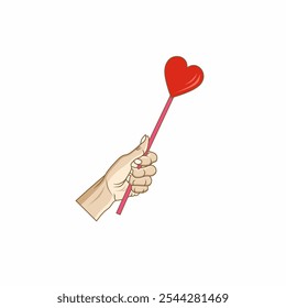 Diseño de Ilustración vectorial de manos que sostienen un palo en forma de corazón que simboliza el amor, el afecto y el romance. Ideal para San Valentín, relaciones y expresiones emocionales.