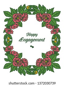 Vector illustration design of happy engagement with red flowers and blooming blossoms hand drawn