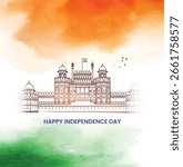 Vector Illustration design of Happy independence day tricolor background with Red Fort.