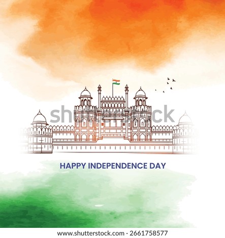Vector Illustration design of Happy independence day tricolor background with Red Fort.