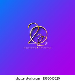Vector illustration design "Happy New Year" 2020 with golden and blue color for Holiday greeting card, invitation, calendar and else.