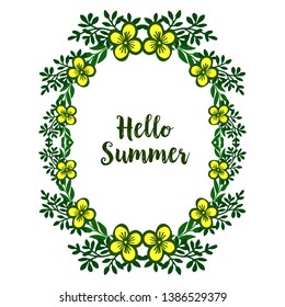 Vector illustration design hello summer with pattern art yellow flower frame
