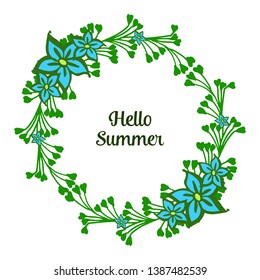 Vector illustration design hello summer for crowd blue flower frame