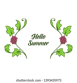 Vector illustration design hello summer with various shape leaf wreath frame hand drawn