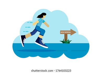 Vector Illustration design of human running to new normal era.