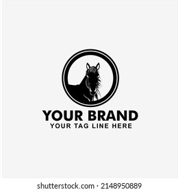 vector illustration design icon logo template horse head silhouette isolated on white background emblem circle