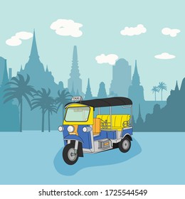 Vector illustration and design ideas for traveling to Thailand Call a local taxi.