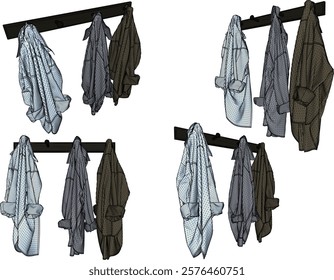 vector illustration design image of clothes rack hanger containing newly worn clothes