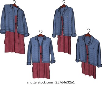 vector illustration design image of clothes hanger containing clothes displayed for display in a display case