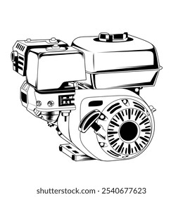 vector illustration design image of engine for motorcycle with black lineart color