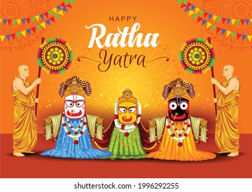 vector illustration design for Indian festival With happy Chariot Journey, celebration for Lord Jagannath, Balabhadra and Subhadra.