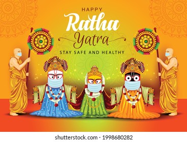 vector illustration design for Indian festival With happy Chariot Journey, celebration for Lord Jagannath, Balabhadra and Subhadra. covid-19, corona virus concept