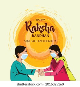 Vector illustration design of Indian festival of brother and sister love, Happy Raksha Bandhan celebration. corona virus covid-19 concept.