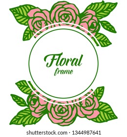 Vector illustration design of invitation card with pink floral frame hand drawn
