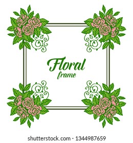Vector illustration design of invitation card with pink floral frame hand drawn