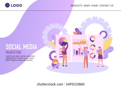 Vector illustration design of landing page. People team work together. Concept for website and mobile website design and development, business apps, marketing, social media apps.