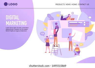 Vector illustration design of landing page. People team work together. Concept for website and mobile website design and development, business apps, marketing, social media apps.
