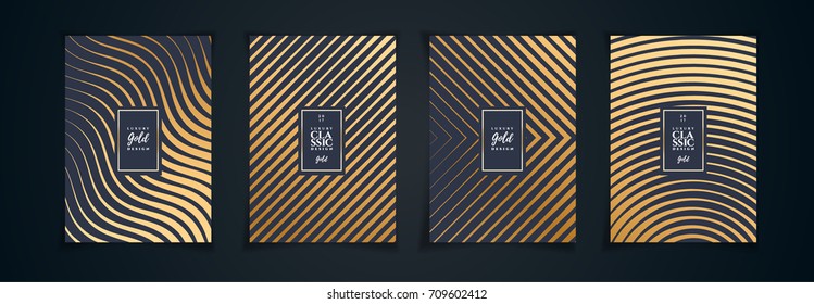 vector illustration design layout. Golden luxury pattern on a black background with a minimalistic geometric design. a set of graphics for the design of posters, flyers, cards, covers.