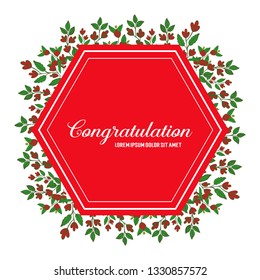 Vector illustration design leaf flower frame with greeting congratulation hand drawn