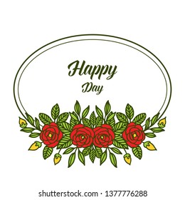 Vector illustration design of leaf rose flower frame for writing happy day hand drawn