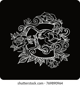 vector illustration, design letters  with flowers and leaves,  the letter ?
