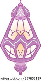 Vector illustration design of a lit Ramadan's lantern with a decorative pattern. Suitable for any purpose such as posters, social media, stickers, decoration, and more.