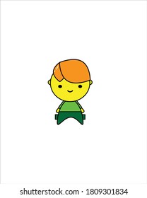 Vector illustration design of a little boy wearing a green shirt with orange red hair